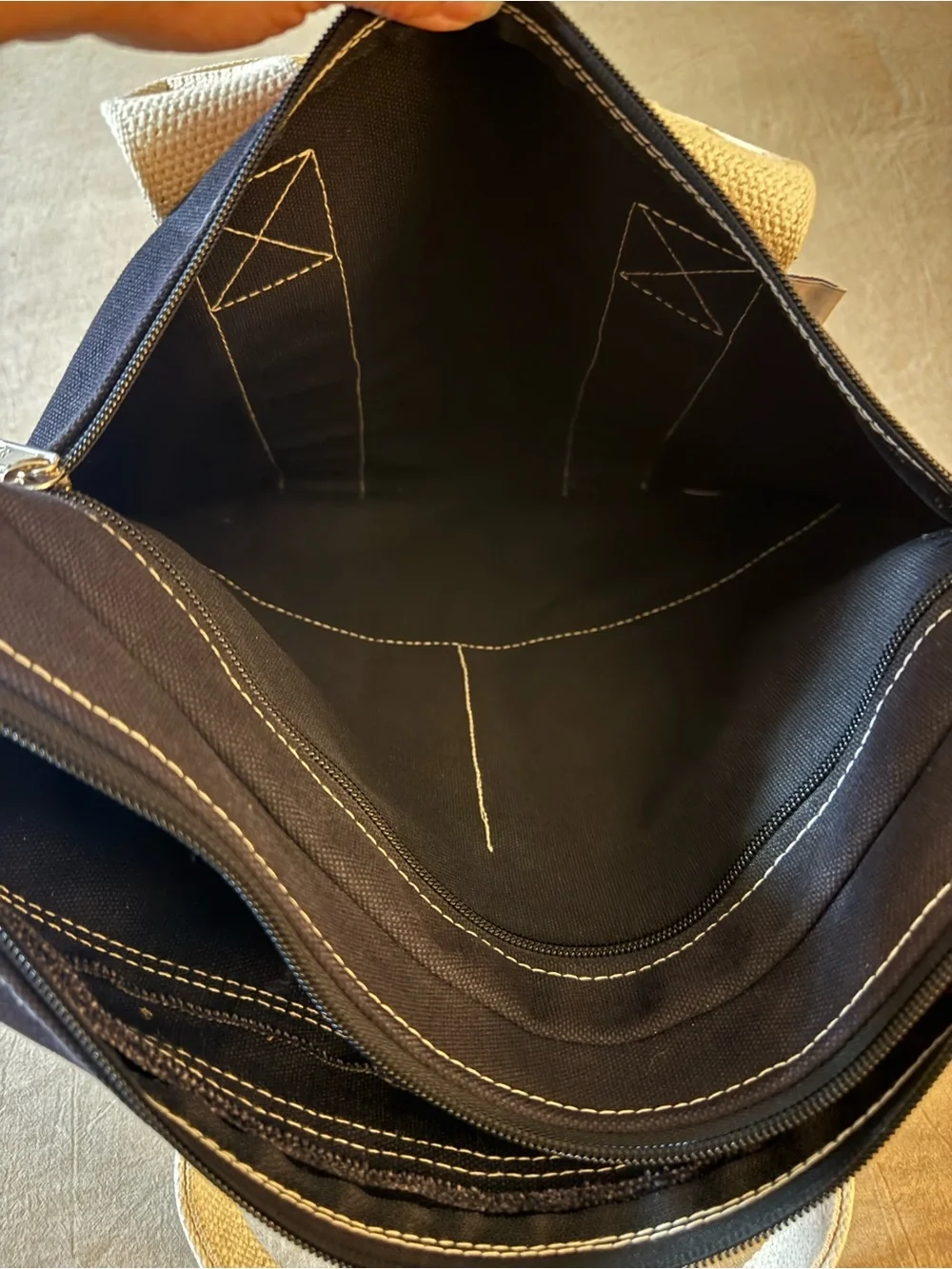 Beckel Canvas Durable Black Canvas Briefcase with Cream Webbing Handles